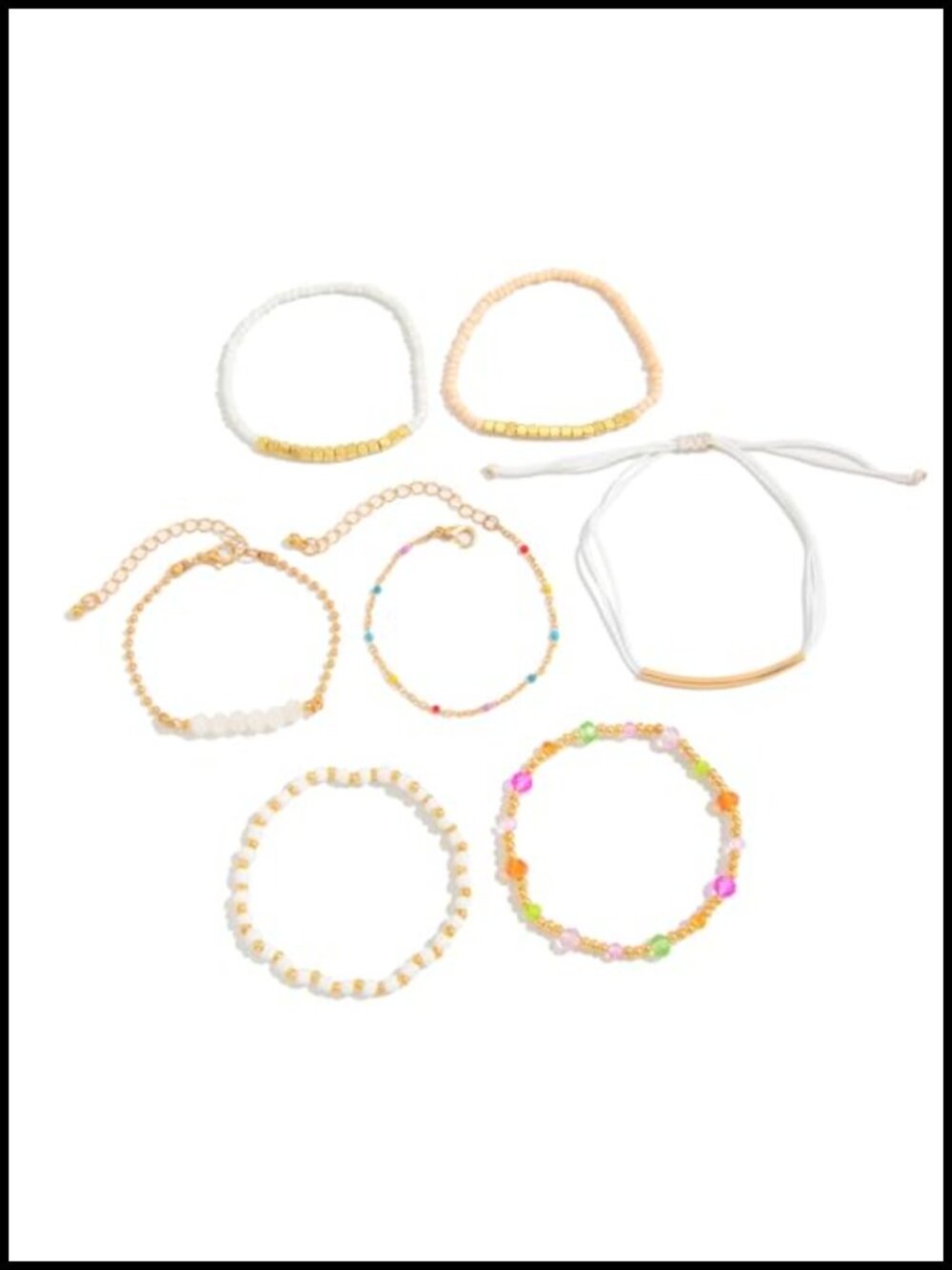 7 Pcs Set Boho Stretch Beaded Bracelets Gold Bead Women
